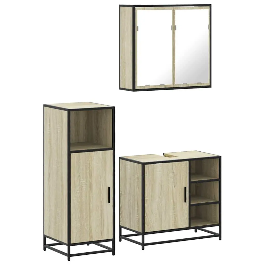 Brown 3-Piece Bathroom Vanity Set with Mirror