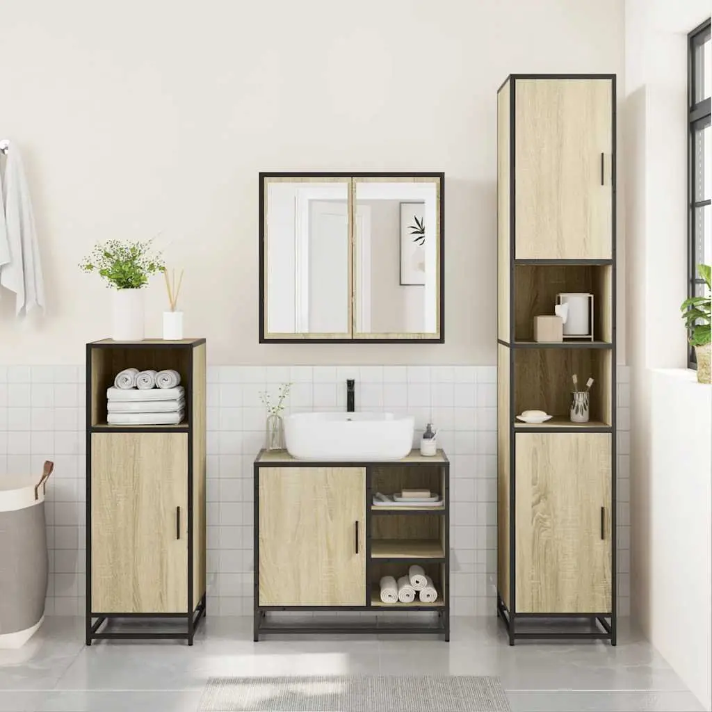 Brown 3-Piece Bathroom Vanity Set with Mirror