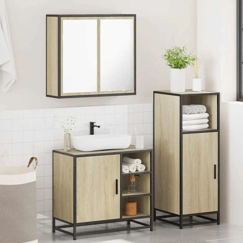 Brown 3-Piece Bathroom Vanity Set with Mirror