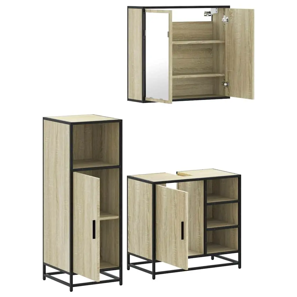 Brown 3-Piece Bathroom Vanity Set with Mirror