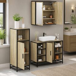 3-Piece Brown Vanity Cabinet and Mirror Set