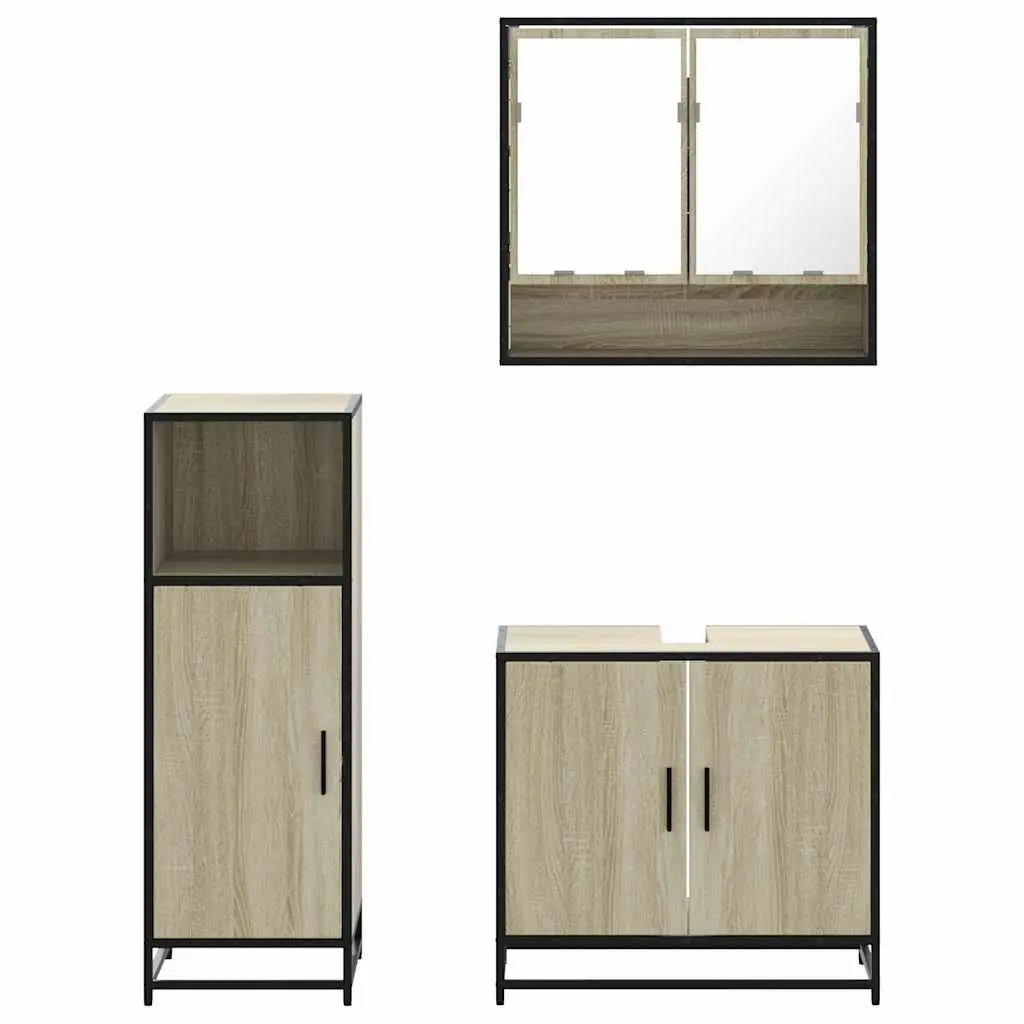 Bathroom Furniture Set Engineered Wood 3 Piece Brown