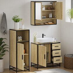3-Piece Brown Bathroom Furniture Set with Mirror & Storage