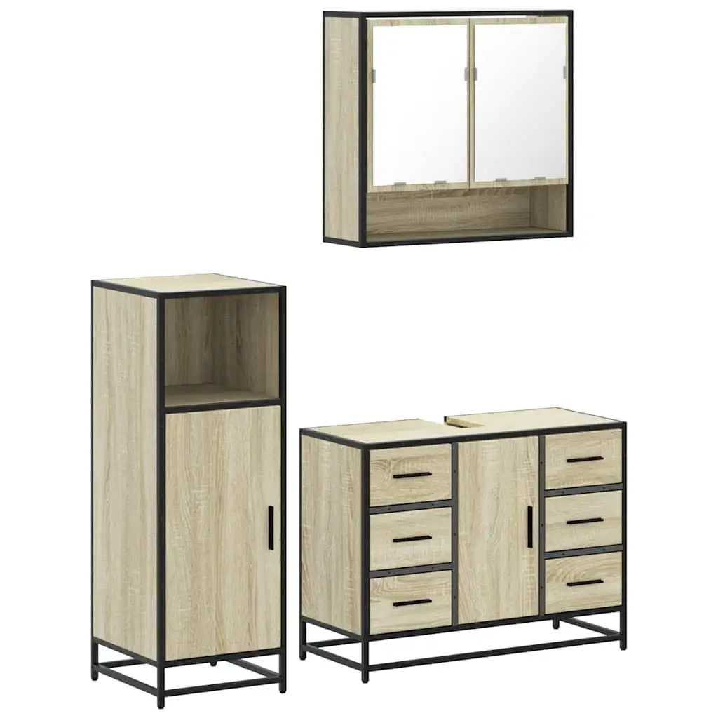 3-Piece Brown Bathroom Furniture Set with Mirror