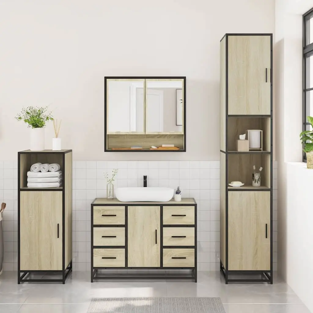 3-Piece Brown Bathroom Furniture Set with Mirror