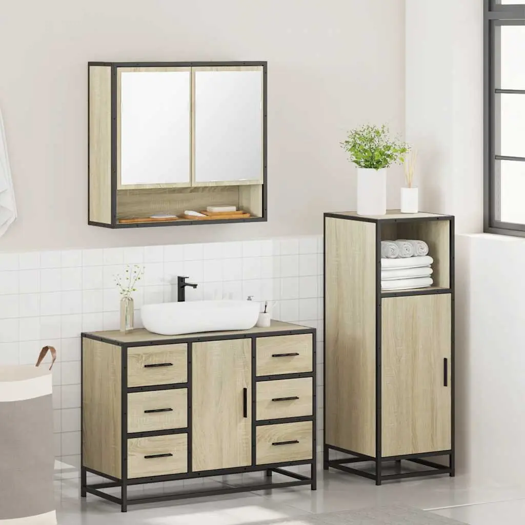 3-Piece Brown Bathroom Furniture Set with Mirror