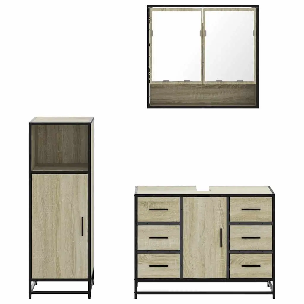 3-Piece Brown Bathroom Furniture Set with Mirror