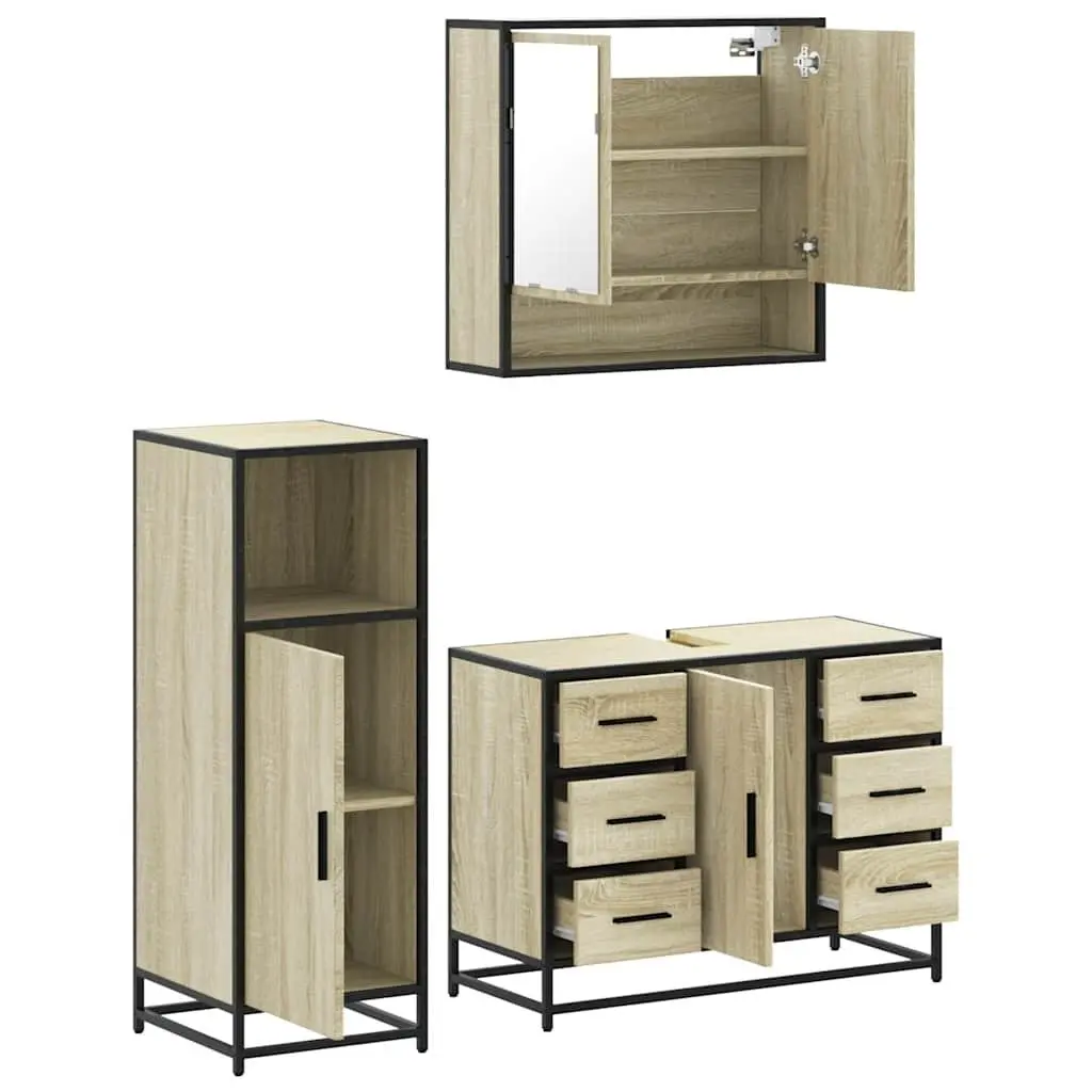 3-Piece Brown Bathroom Furniture Set with Mirror