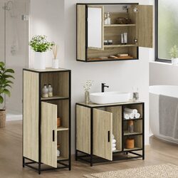 Durable 3-Piece Brown Bathroom Furniture Set with Mirror