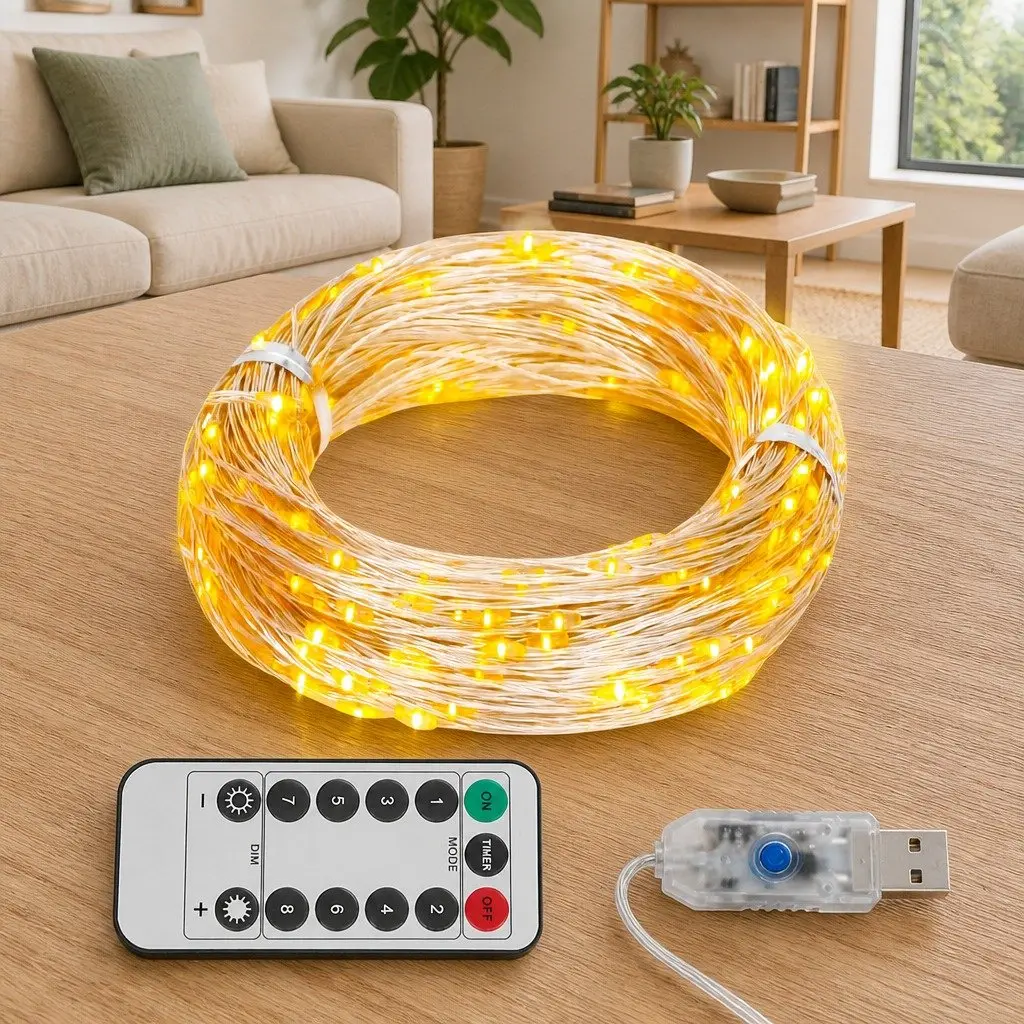 300 LED Warm White String Lights with Remote Control 30m