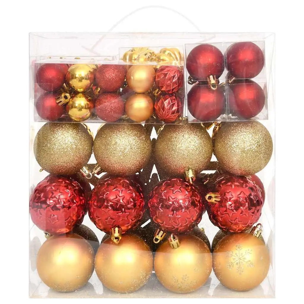 Christmas Bauble Ornament Set Shatterproof Plastic 70 Piece Gold Red