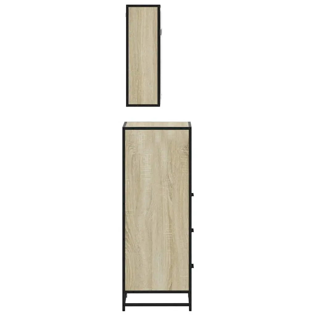 3-Piece Vanity Cabinet Set with Mirror in Brown Engineered Wood