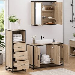 3 Piece Brown Engineered Wood Bathroom Set with Mirror