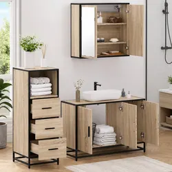 3 Piece Brown Engineered Wood Bathroom Set with Mirror