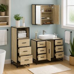 Stylish 3 Piece Bathroom Furniture Set with Mirror