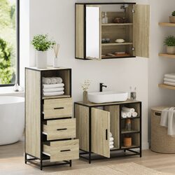 Three-Piece Bathroom Furniture Set with Cabinet and Mirror
