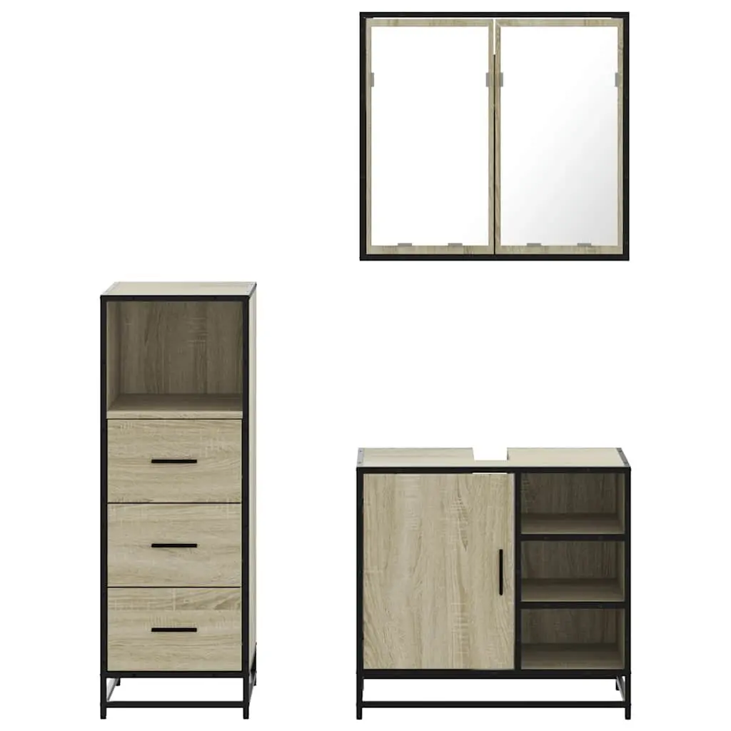 Bathroom Furniture Set 3 Piece Vanity Cabinet Mirror Sonoma Oak Storage Unit