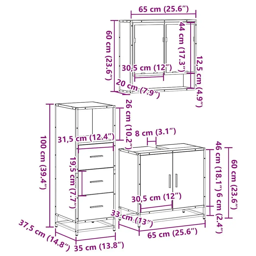 3-Piece Vanity Cabinet Set with Mirror and Storage