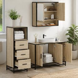 Durable 3-Piece Bathroom Furniture Set in Brown Sonoma Oak