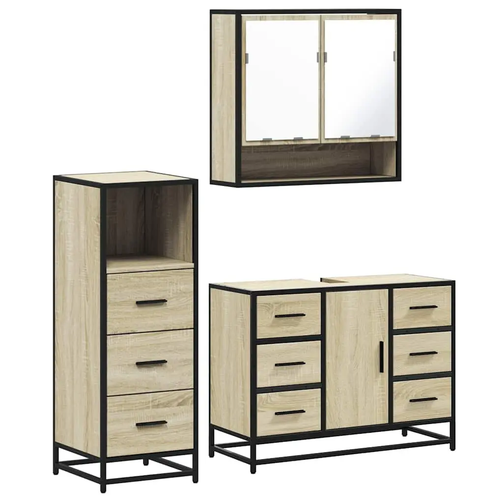 3-Piece Brown Engineered Wood Bathroom Set