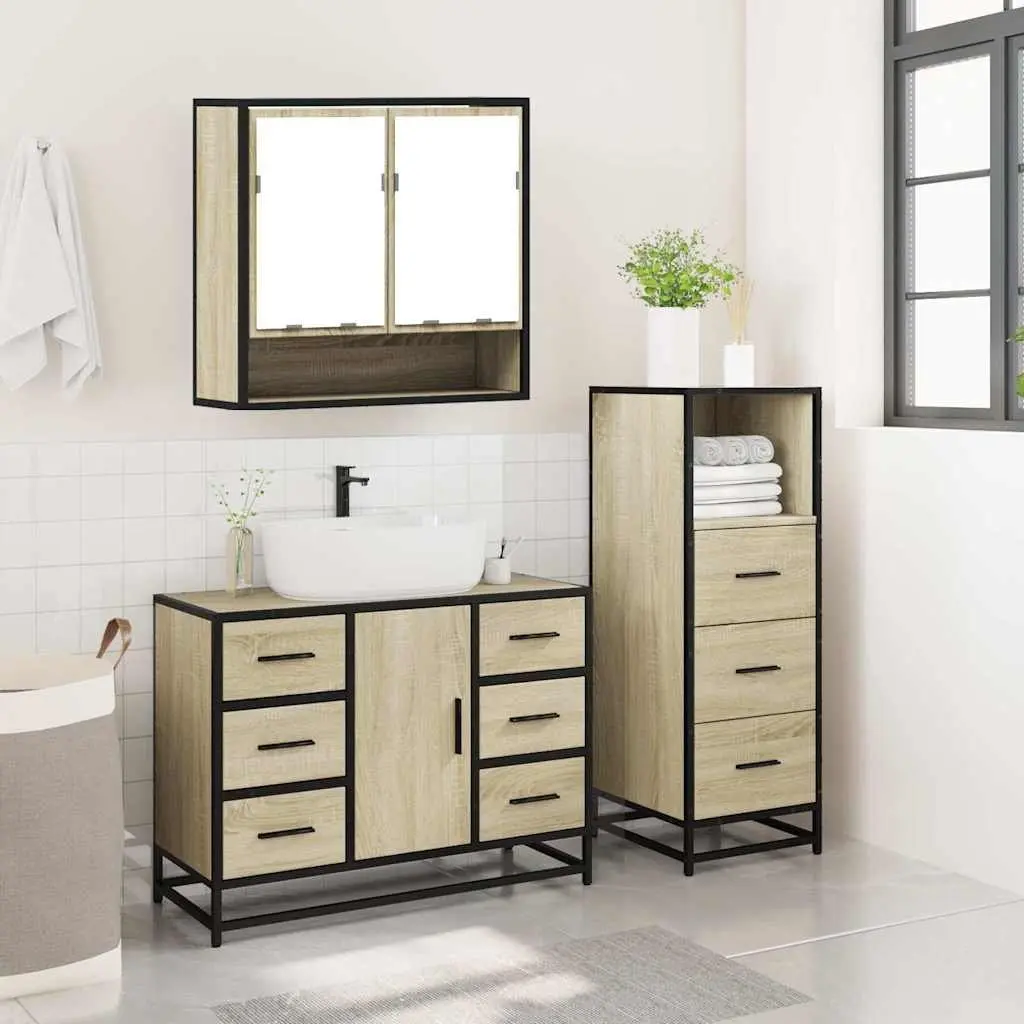 3-Piece Brown Engineered Wood Bathroom Set