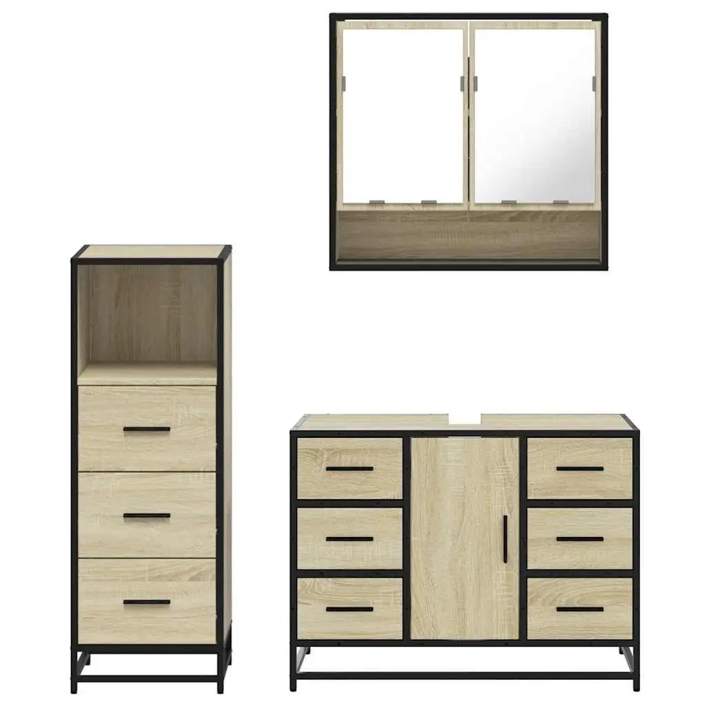 3-Piece Brown Engineered Wood Bathroom Set