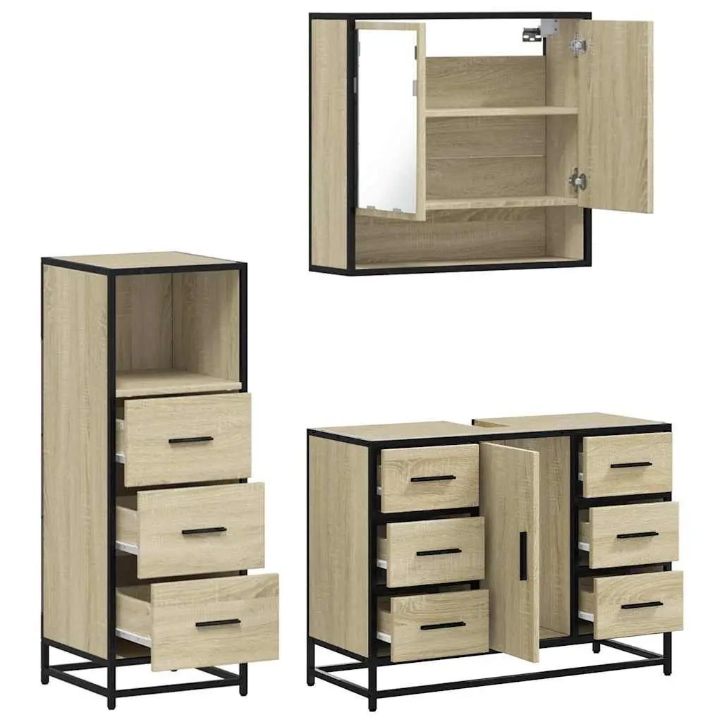 3-Piece Brown Engineered Wood Bathroom Set