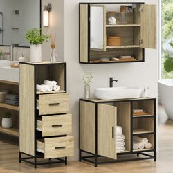 Brown Engineered Wood 3 Piece Bathroom Set with Mirror