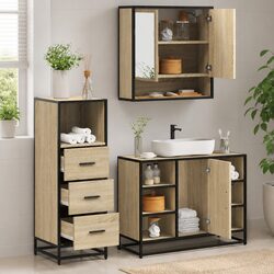 3-Piece Brown Bathroom Vanity Set with Mirror and Cabinet