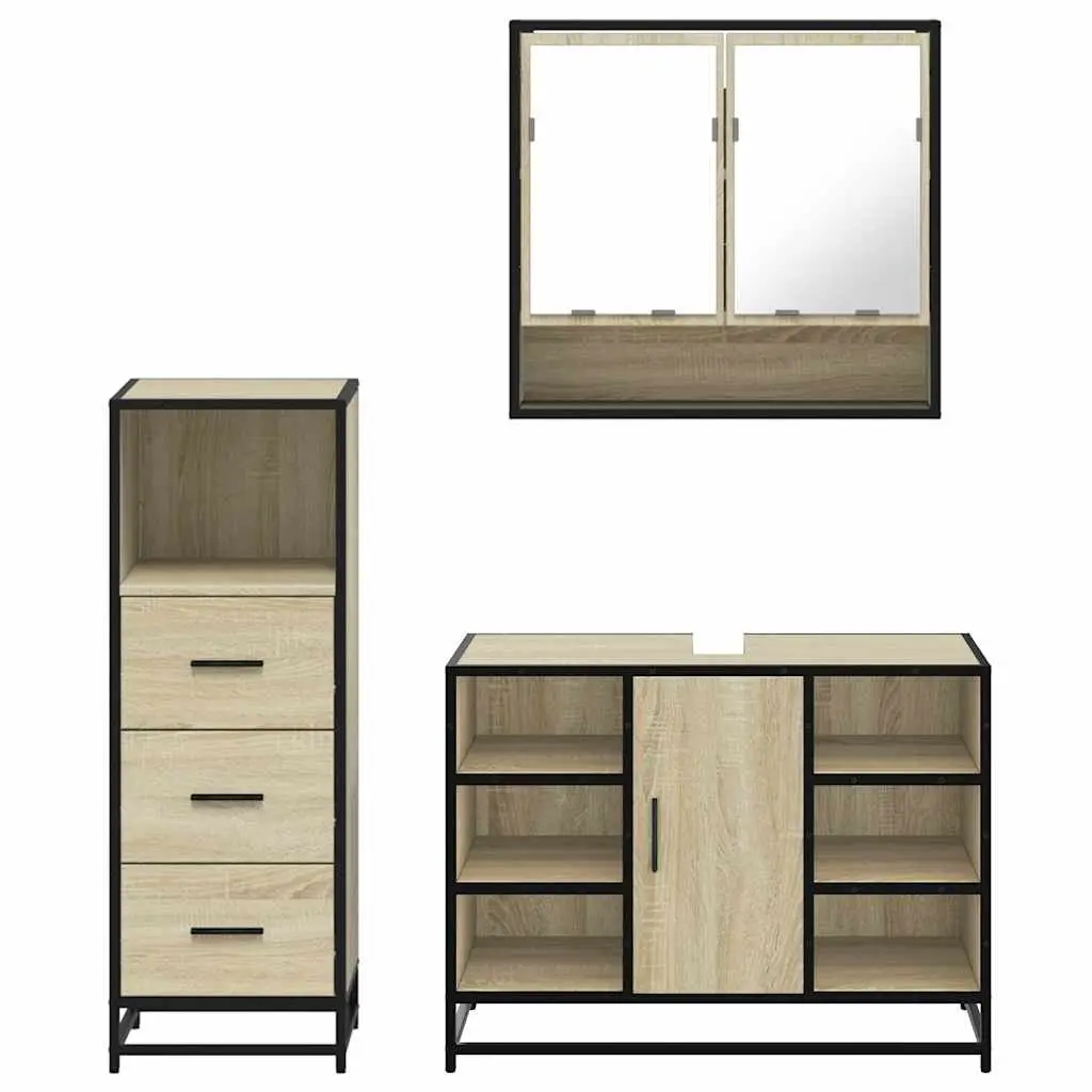 3 Piece Bathroom Furniture Set Engineered Wood Brown