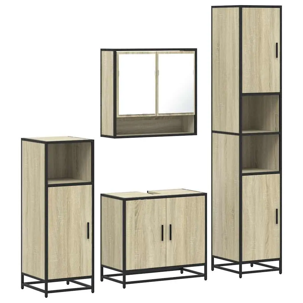 Bathroom Set Engineered Wood 4 Piece Brown
