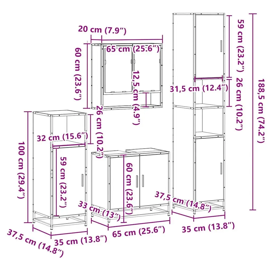 Bathroom Set Engineered Wood 4 Piece Brown