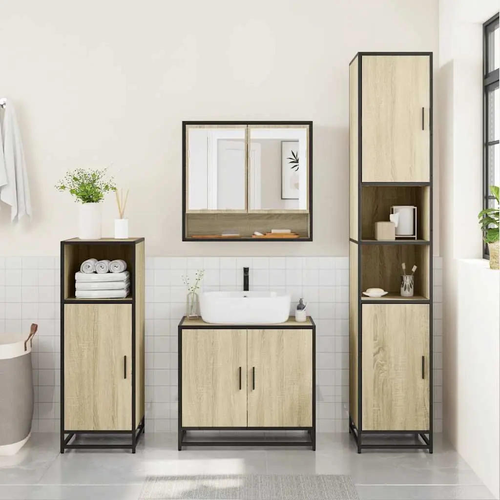 Bathroom Set Engineered Wood 4 Piece Brown