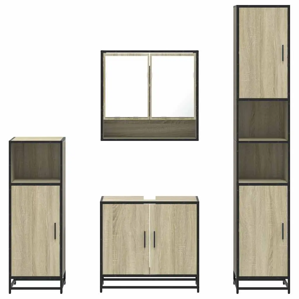 Bathroom Set Engineered Wood 4 Piece Brown