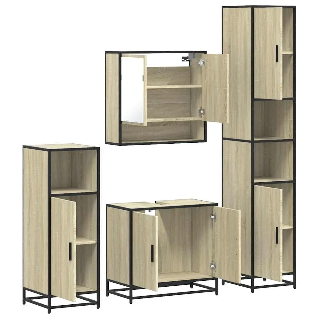 Bathroom Set Engineered Wood 4 Piece Brown