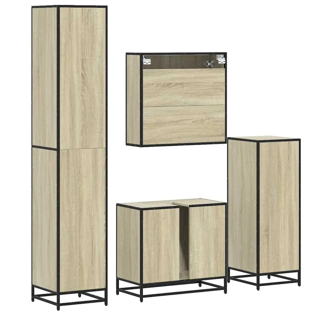 Bathroom Set Engineered Wood 4 Piece Brown
