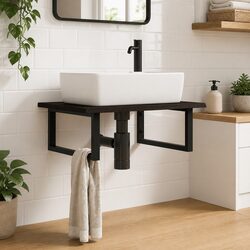 Sturdy Wall Mounted Basin Shelf in Brown with Solid Oak