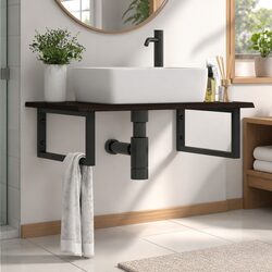 Floating Bathroom Cabinet with Steel and Oak Wood