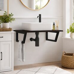 Floating Steel and Oak Bathroom Shelf for Modern Spaces