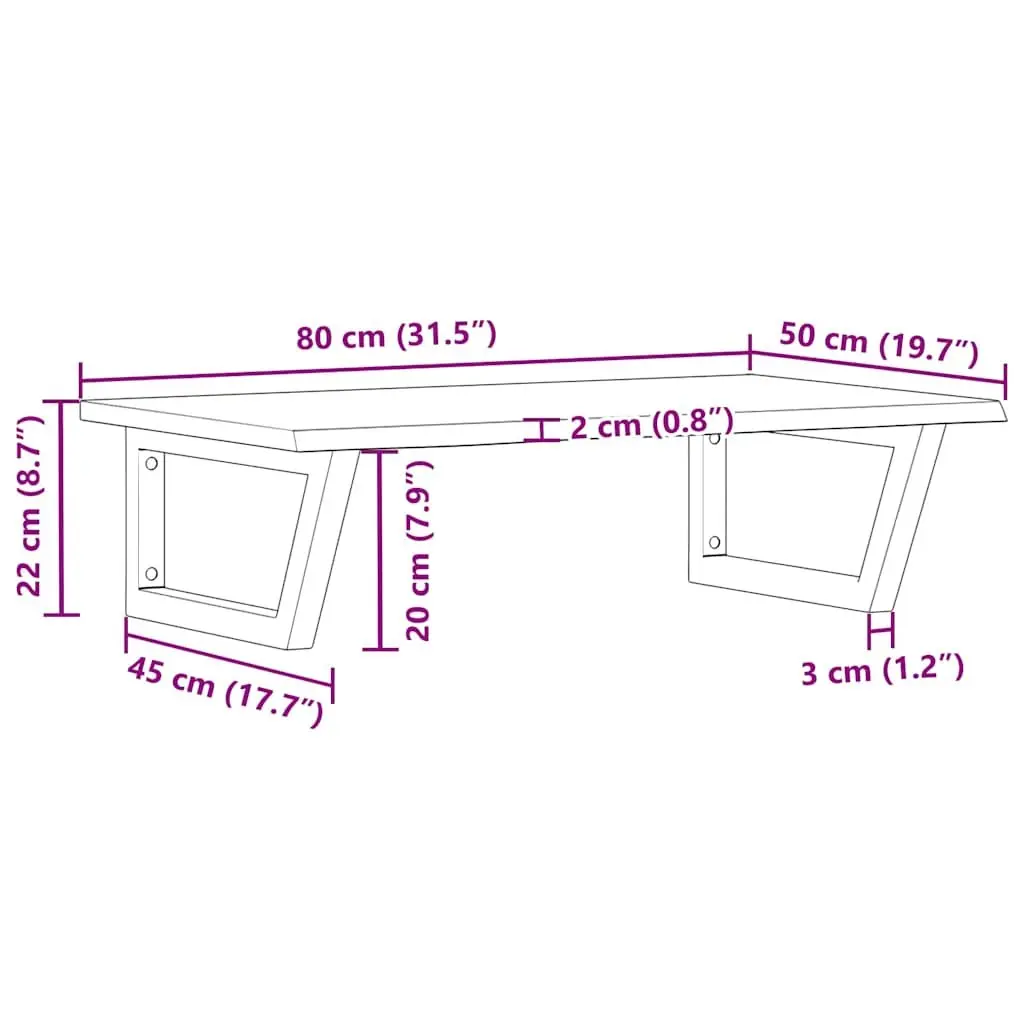 Wall Mounted Basin Shelf Steel Oak Wood Brown Floating