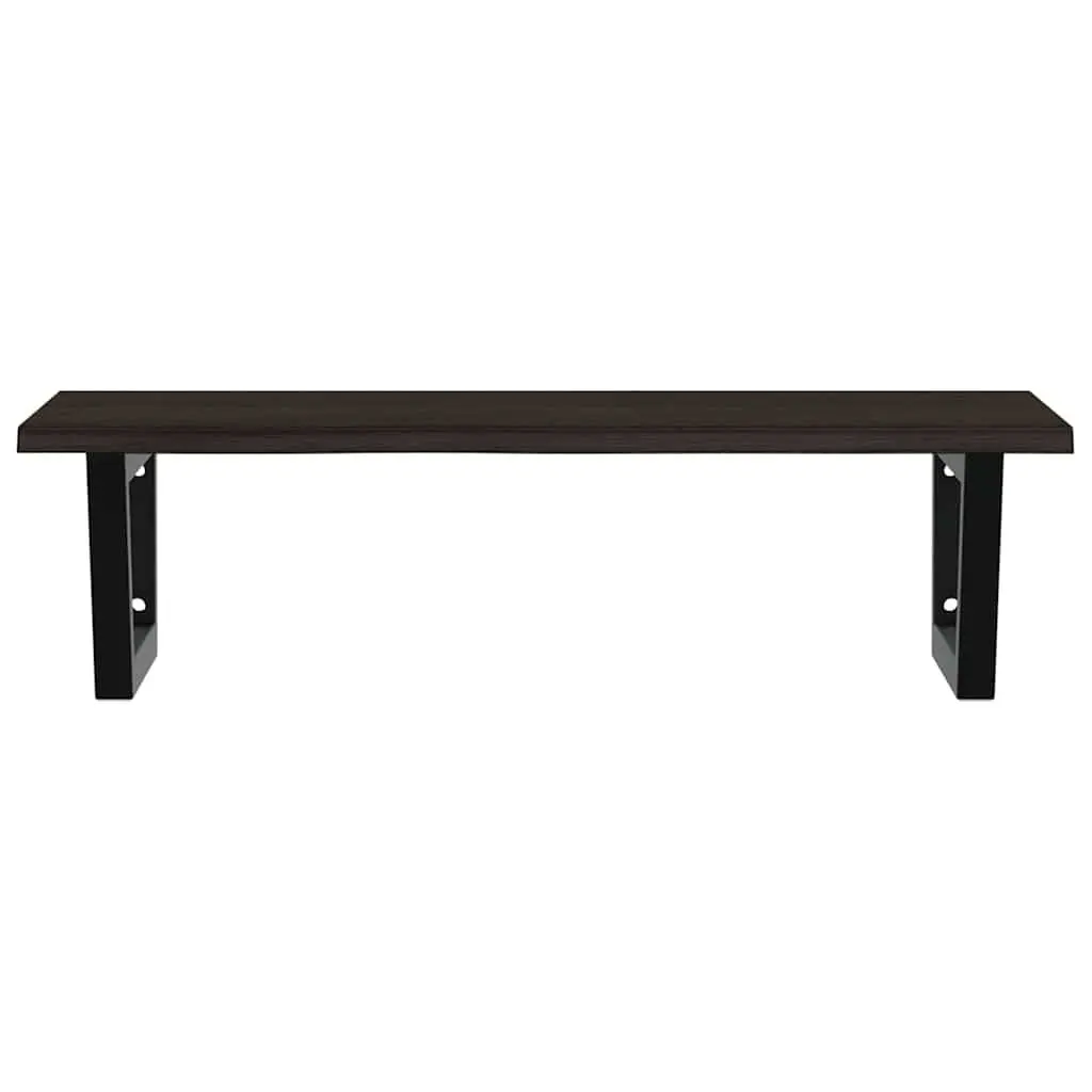 Wall Mounted Basin Shelf Steel Oak Wood Brown Floating