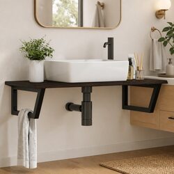 Wall Mounted Basin Shelf Bathroom Vanity Storage Steel Oak Wood Brown Floating
