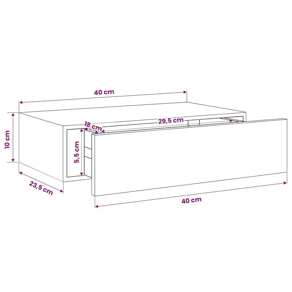 Wall-mounted Drawer Shelf MDF Metal 40x23.5x10cm White