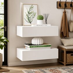 Stylish Wall-Mounted Drawer Shelves - 2 Pieces in White