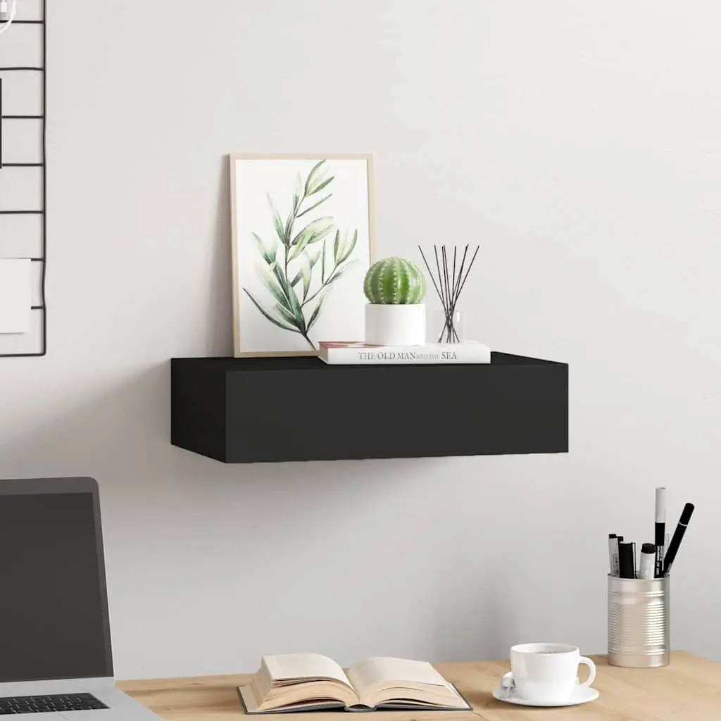 Black Floating Drawer Shelf for Wall Storage 40x23.5x10cm