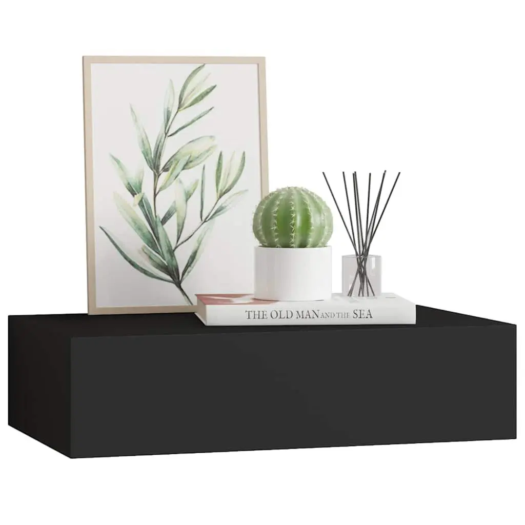Black Floating Drawer Shelf for Wall Storage 40x23.5x10cm