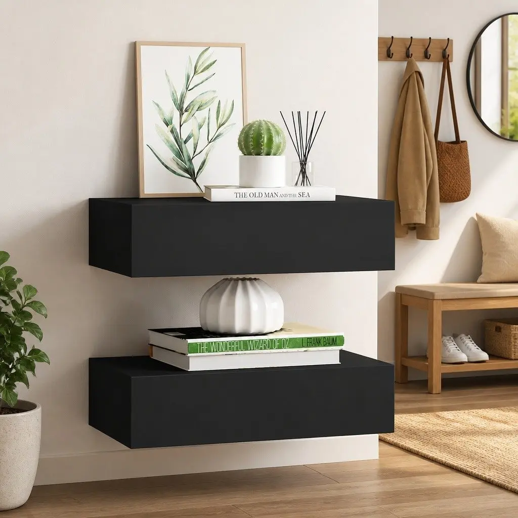 Black Floating Drawer Shelves for Home Decor