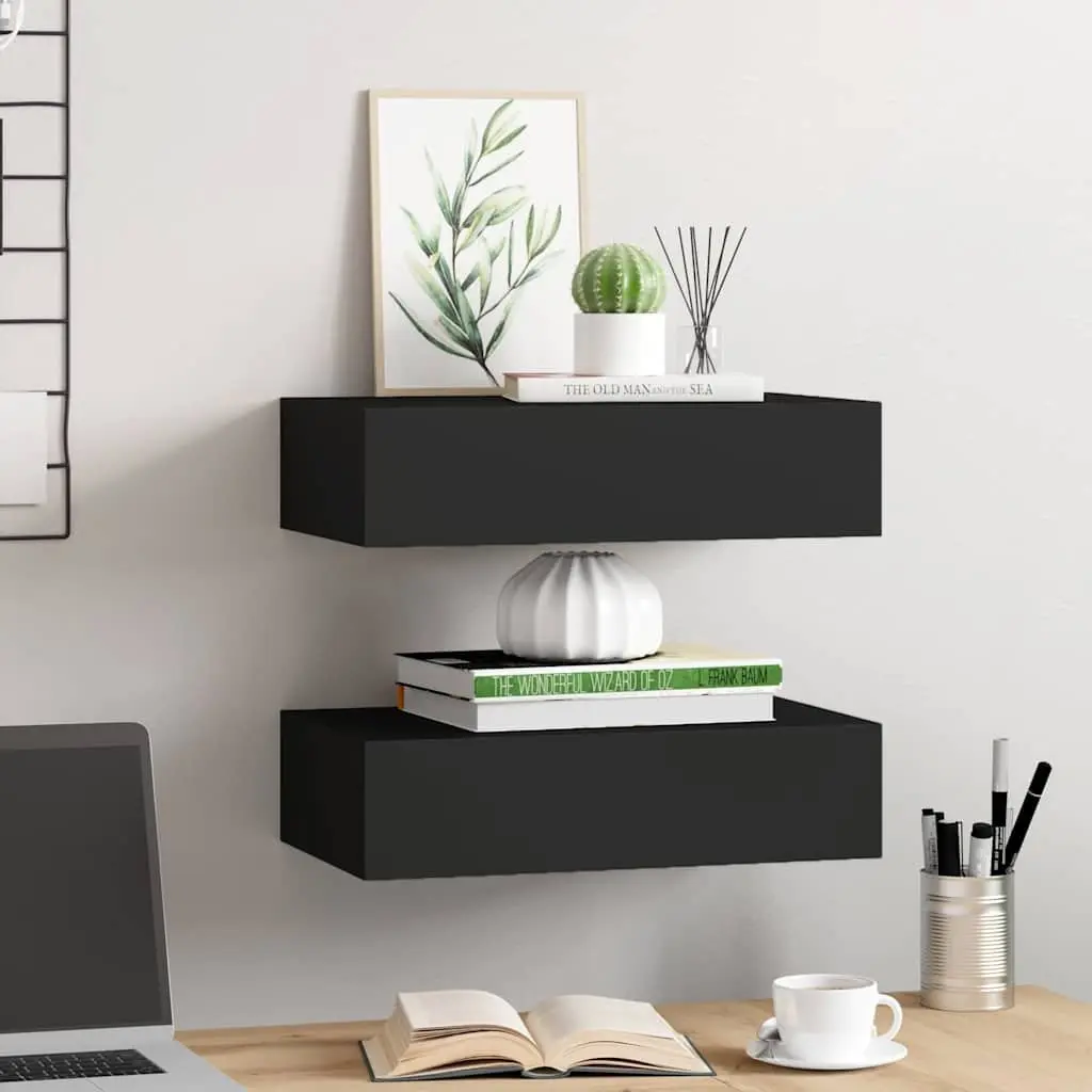 Black Floating Drawer Shelves for Home Decor