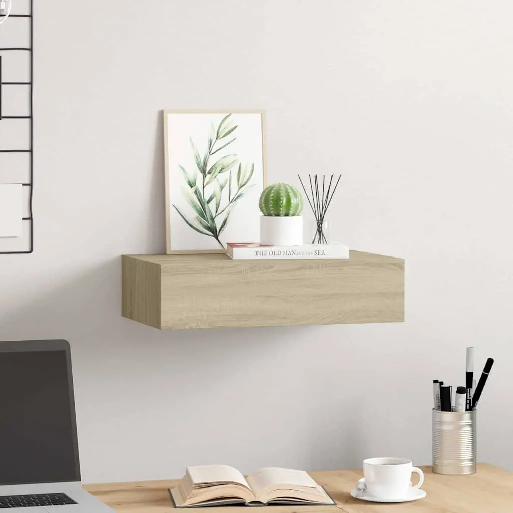 Oak MDF Floating Drawer Shelf for Organized Storage