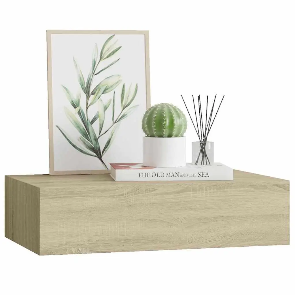 Oak MDF Floating Drawer Shelf for Organized Storage